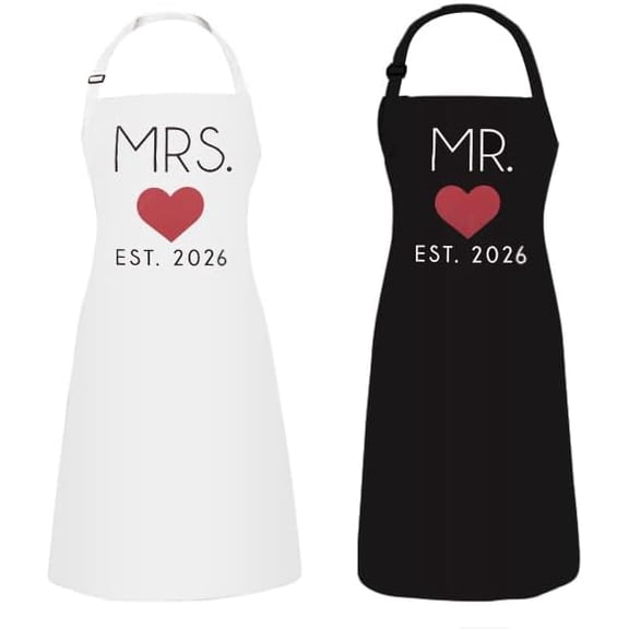 Mr. and Mrs. Couples Kitchen Aprons (2-Piece Set) Cute Cooking Bibs for Newlyweds