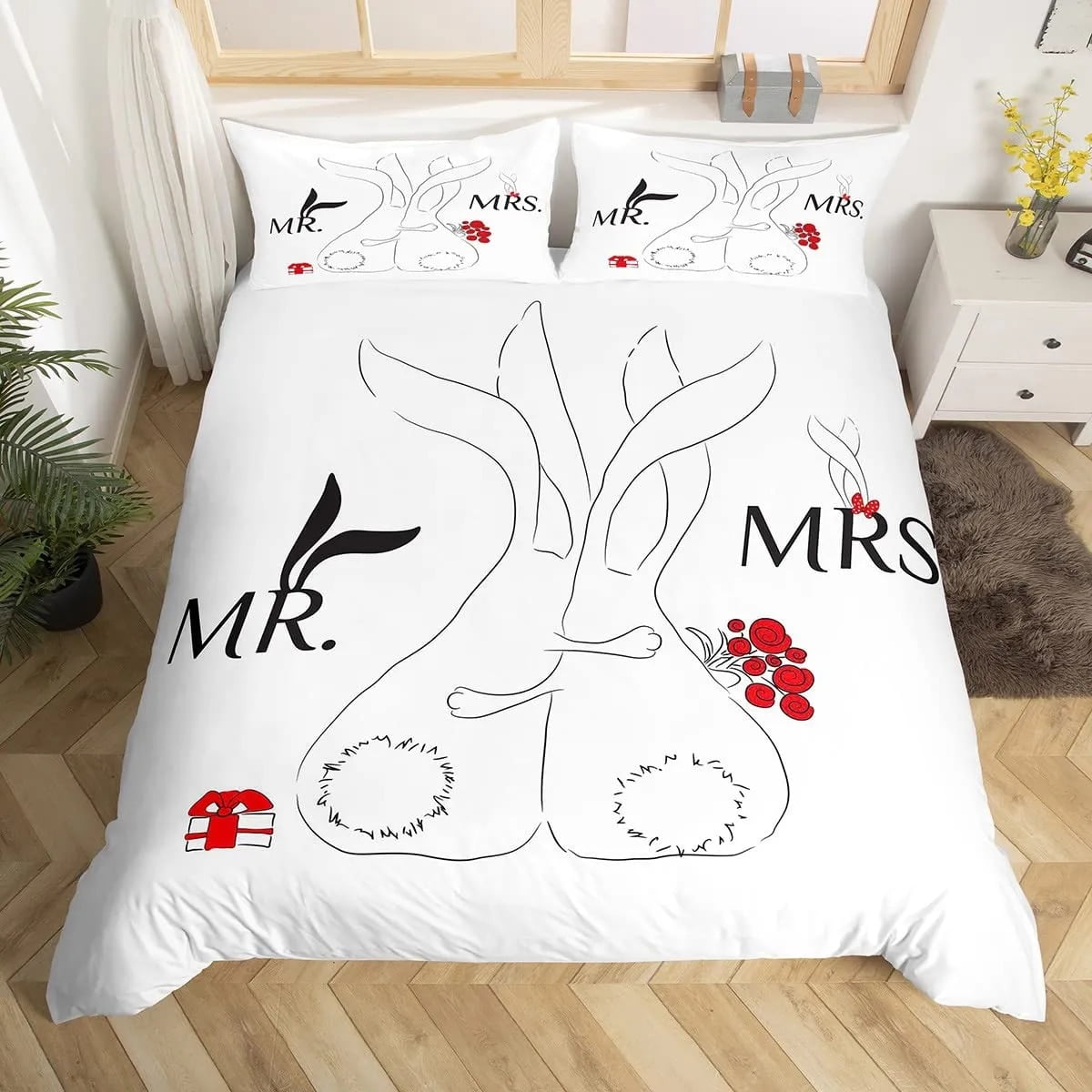 Mr and Mrs Duvet Cover Set King Black Love and Gold Bedding Set for