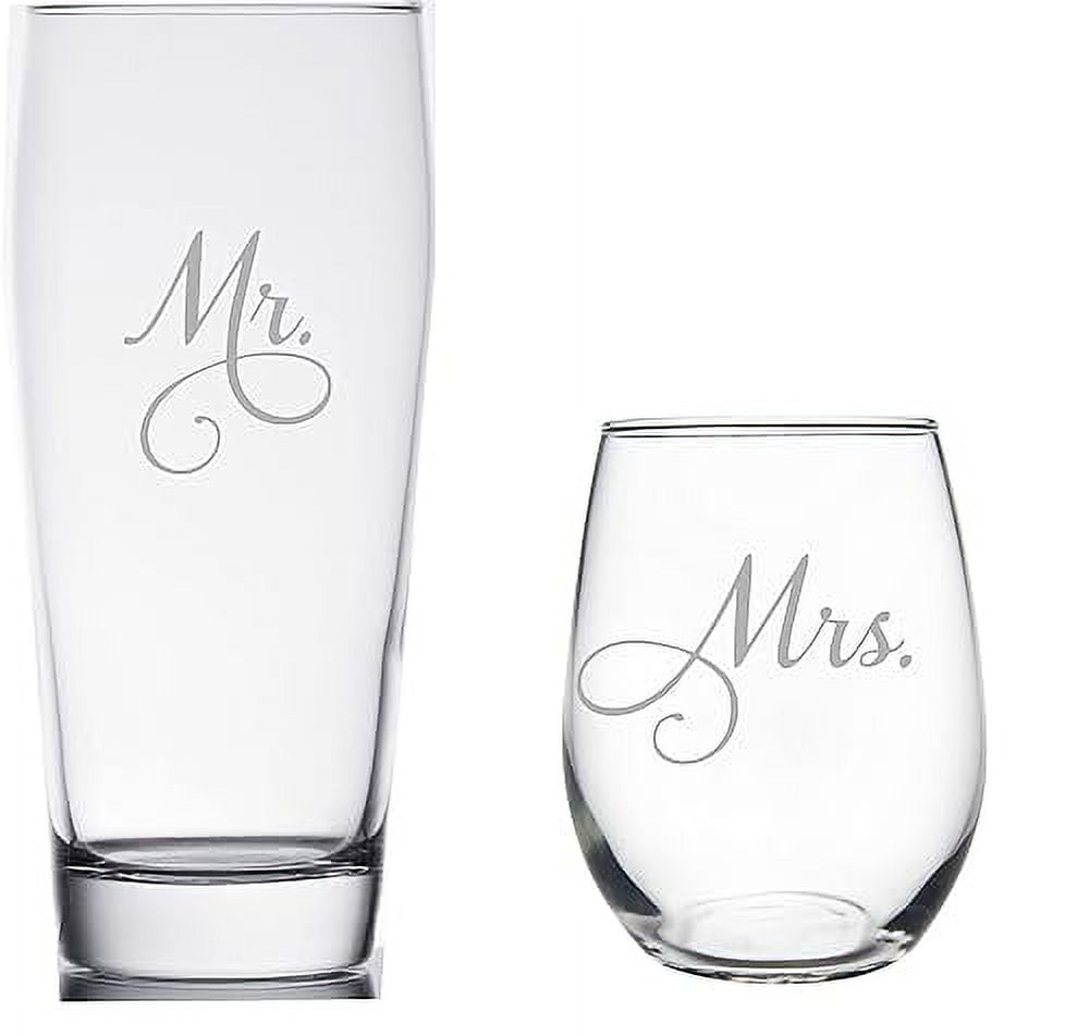 Mr and mrs beer and wine glasses on sale