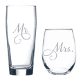 thumbnail image 1 of Mr. and Mrs. Etched Beer Glass and Stemless Wine Glass Combo (set of 2), 1 of 6