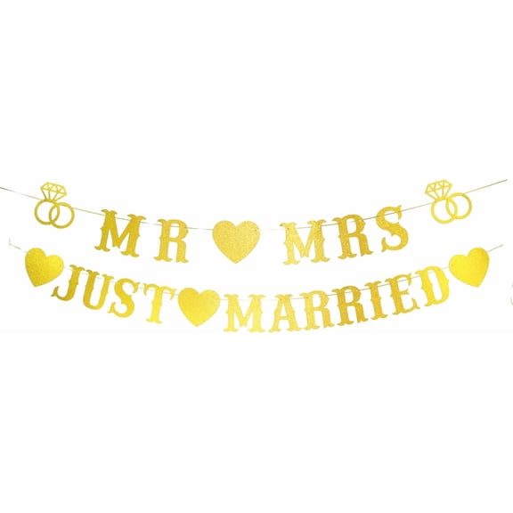 Mr and Mrs Just Married Banner, Wedding Bunting Banner Hanging Sign Garland Pennant Photo Booth Props for Bridal Shower Wedding Engagement