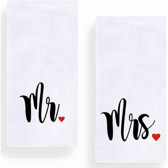Mr and Mrs Kitchen Dish Towel 18 x 26 Inch, Couple Newlyweds Tea Towels Dish Cloth for Cooking Baking Weing or Engagement Gift Set of 2