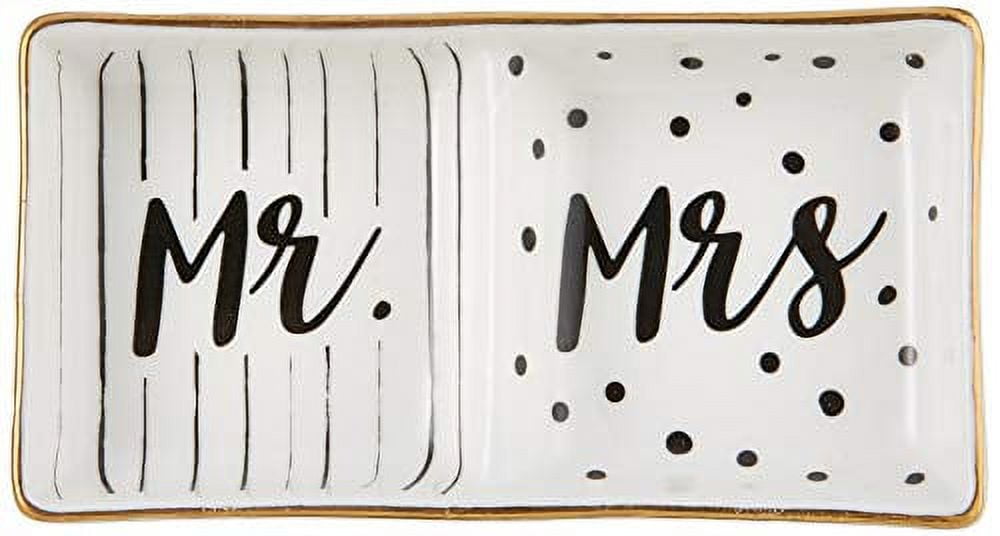 KATE ASPEN Mr and Mrs Ring Dish, Wedding Gift, White and Black