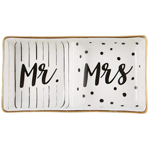 Mr and Mrs Ring Dish, Wedding Gift, White and Black