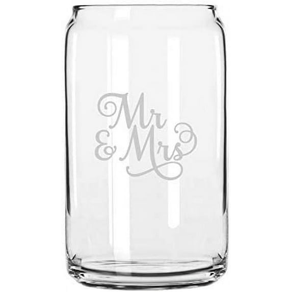 Mr and Mrs Samantha Font Wedding Party Themed Etched 16oz Libbey Can Glass