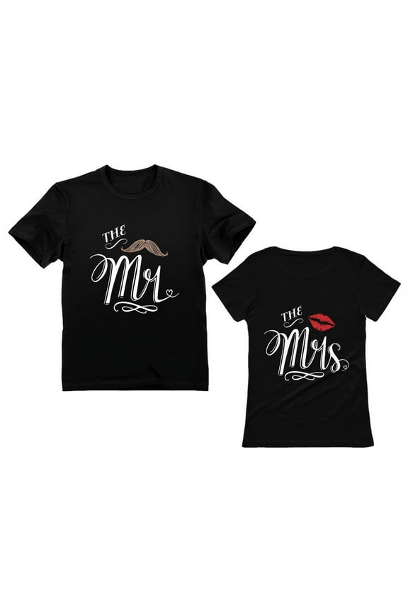 Mr and Mrs Shirts Gift for Couples Wedding Anniversary Newlywed Matching Set T-Shirts Men Small / Women XX-Large Black
