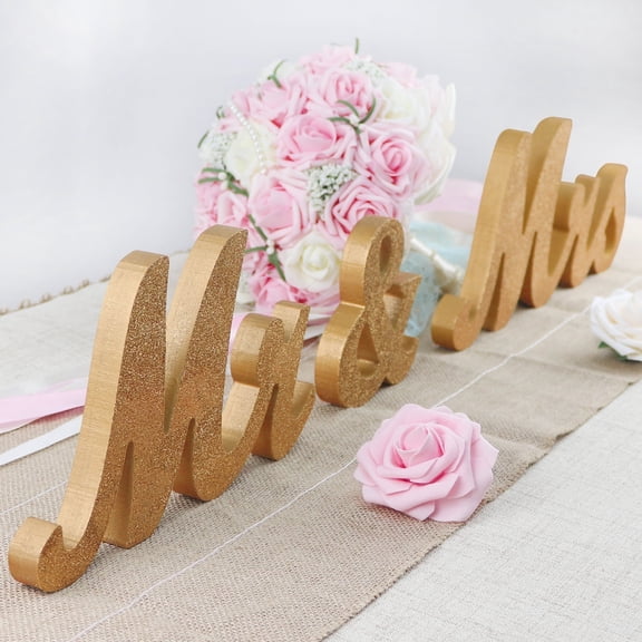 Rose Golden Mr and Mrs Signs Wedding Table Decorations, Wooden Freestanding Letters for Photo Props, Rustic Dec