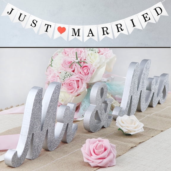 Mr and Mrs Signs Wedding Table Decorations, Wooden Freestanding Letters for Photo Props, Rustic Dec