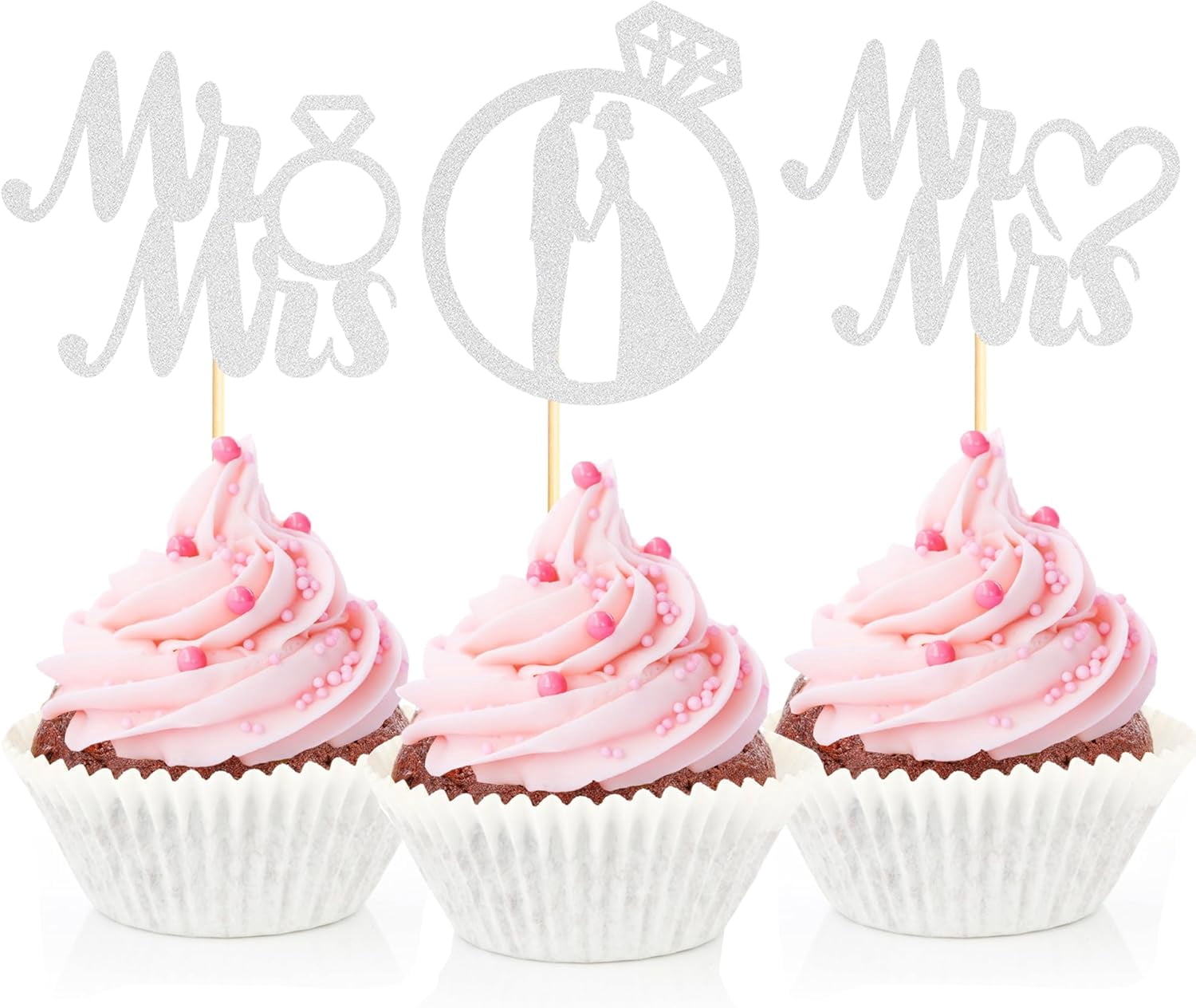 Mrs. Silver Mr and Mrs Silver Glitter Cupcake Toppers, Wedding Bridal Shower ...