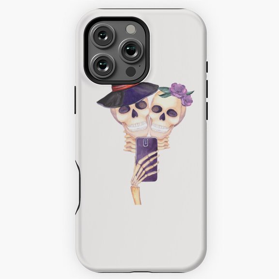 Mr and Mrs Skeleton Taking selfie Happy Skeleton with flower crown Phone Case for iPhone 16 15 14 13 12 11 Pro Max M5908029