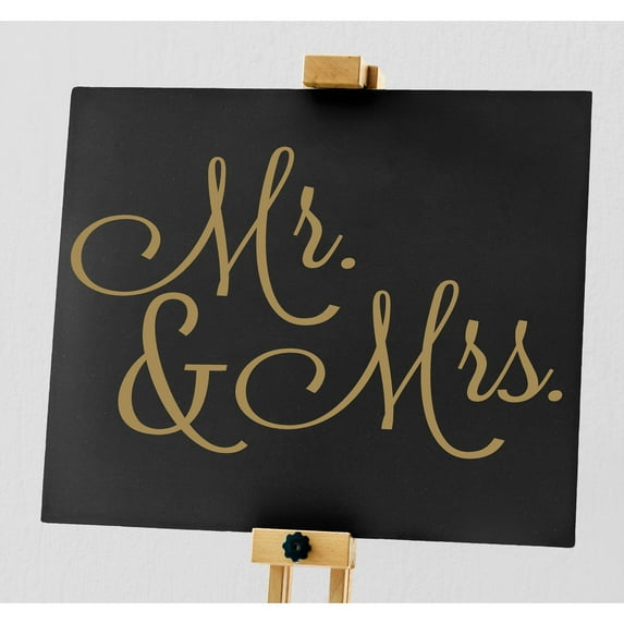 Mr. and Mrs. Vinyl Lettering Self Adhesive Decal Sticker Wedding Decor Wall Decals - Size: 20"H x 34"L - Color: Metallic Gold