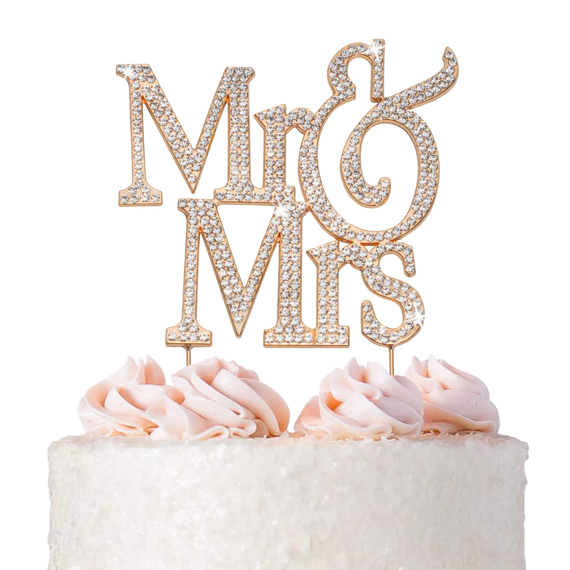 Mr and Mrs Wedding Cake Topper ITL1 - Premium Rose Gold Metal - Sparkly ...