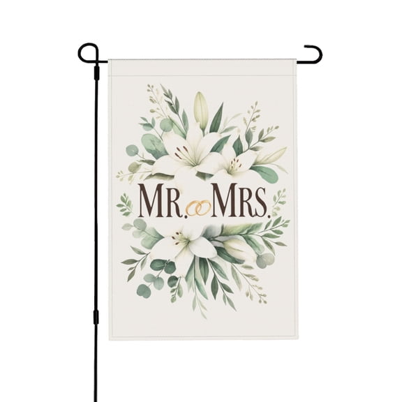 Mr and Mrs Wedding Floral Garden Flag For Outdoor Yard Decoration 12x18 in
