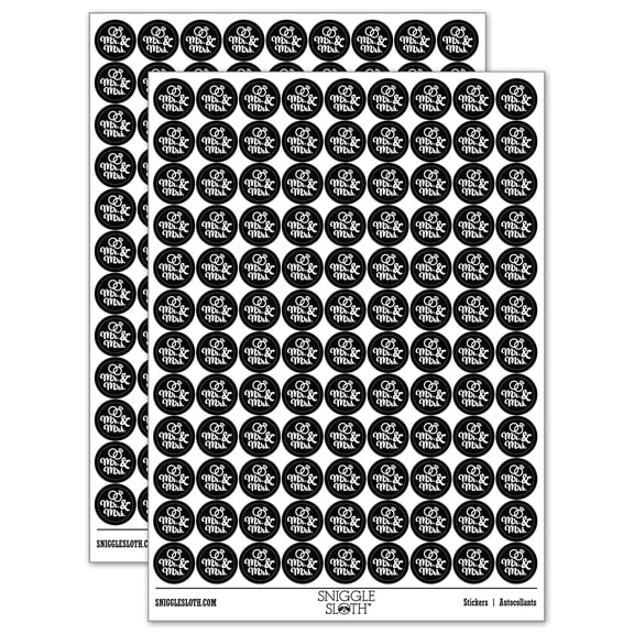 Mr. and Mrs. Wedding Rings 200+ Round Stickers - Black - Matte Finish - 0.50" Size