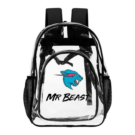 Mr-beast Clear Backpack Transparent Heavy Duty Bookbag Large PVC Laptop Bag Adjustable Shoulder Straps with Mesh Side Pockets for College Work Travel Stadium Concert