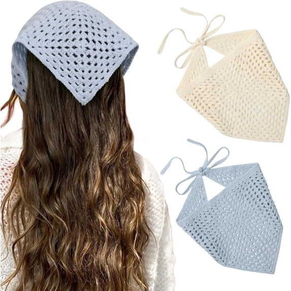 Mr.lake 2 Pcs Crochet Hair Bandana for Women, Cotton Hollow Out Knit ...