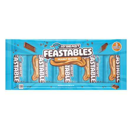 Feastables MrBeast Peanut Butter Milk Chocolate Bar, 12.24 oz (35g), 5 Count