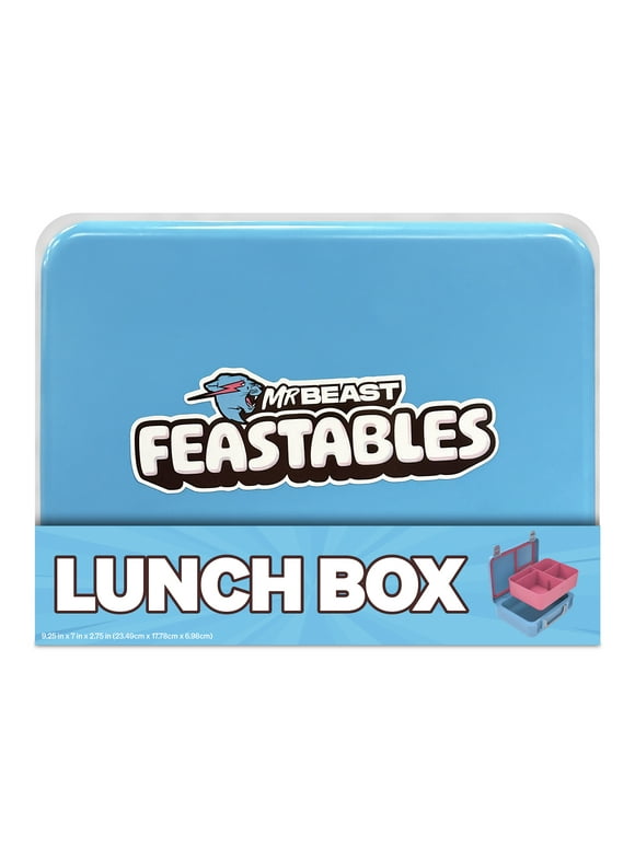 MrBeast Feastables World's Coolest Collectible Lunch Box, BPA-Free, Blue/Pink