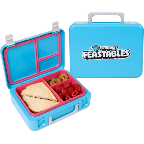 MrBeast Feastables World's Coolest Collectible Lunch Box, BPA-Free, Blue/Pink