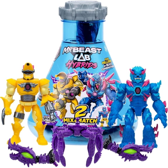 MrBeast Lab Hyper Fusion Series LIGER VS BANANA-MAN Mystery 2-Pack [2 Mix & Match Figures, Golden Panther Dragon Build a Figure Parts]