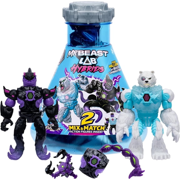 MrBeast Lab Hyper Fusion Series SHARK vs POLAR BEAR Mystery 2-Pack [2 Mix & Match Figures, Golden Panther Dragon Build a Figure Parts]