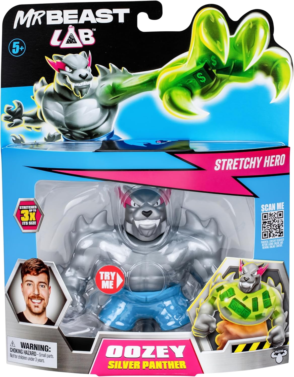 MrBeast Lab Silver Surprise Panther Stretchy Hero Figure