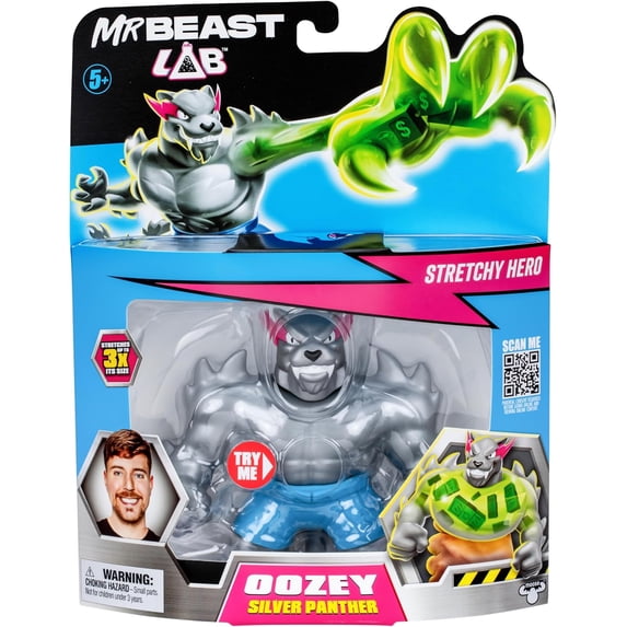 MrBeast Lab Silver Surprise Panther Stretchy Hero Figure