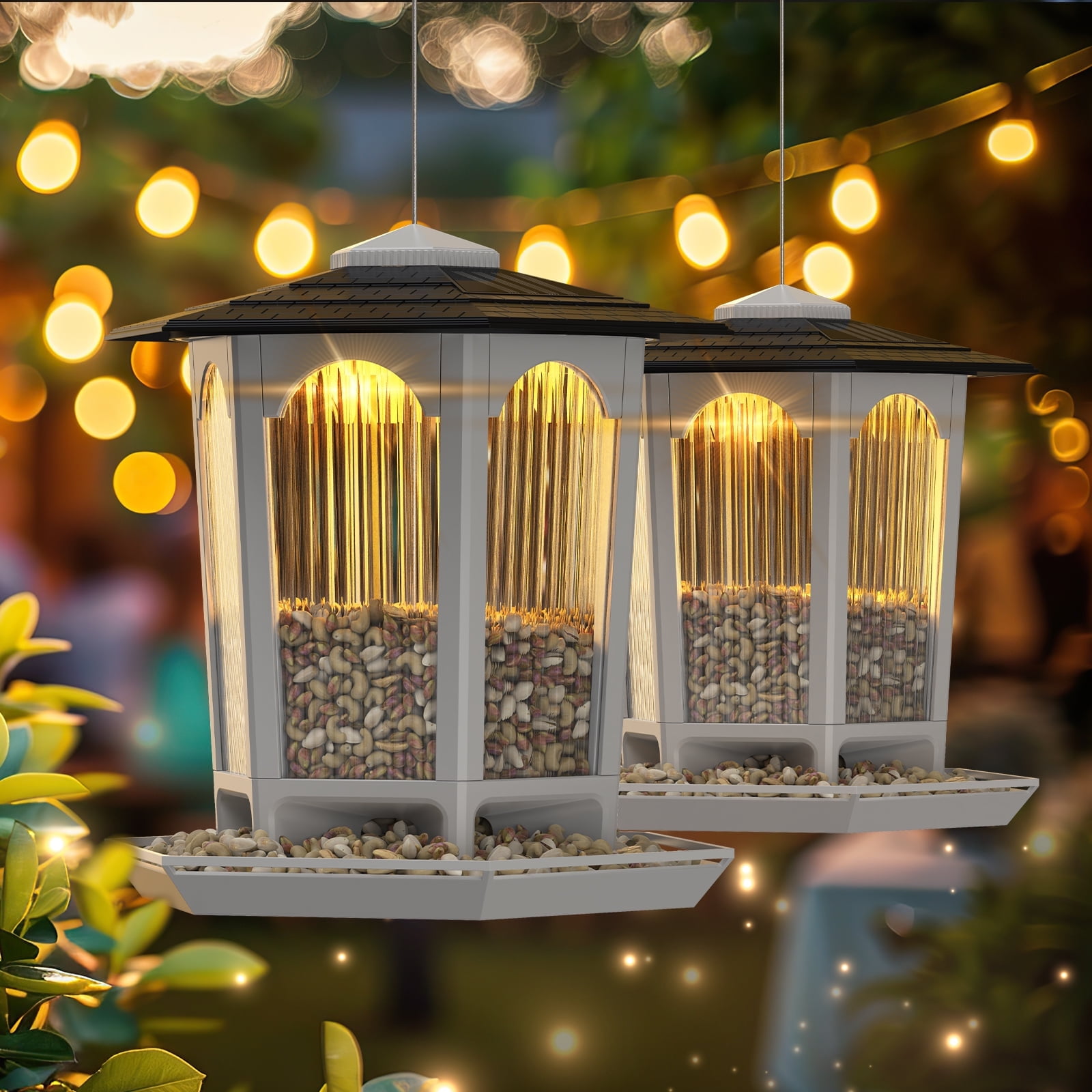 MrCrafts Solar Bird Feeder for Outdoors 2 Pack - Attract Cardinals & Wild birds - Garden Decor Gift for Women