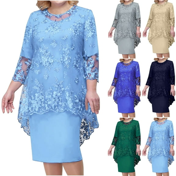 Mrasaso Under 10,Lace Women Suit,Women’s Plus Size Evening Dress Lace Embroidery Two-Piece Set,Temperament Fit Dress,Elegant and Chic for Formal EventsBeige L