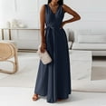 thumbnail image 1 of Mrasaso Big Sales! Womens Dresses,Vestido de mujer Casual V-Neck Sleeveless Vest, Solid Summer Long Dress, Comfortable and Stylish for Vacation and Day Out,Navy|S, 1 of 9