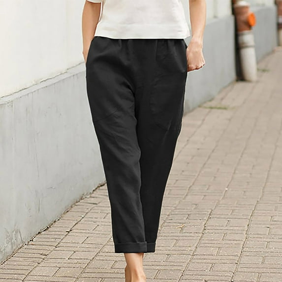 Mrasaso Cotton And Linen Pants Women Sweatpants Women Solid Comfy Vacation Plus Size Pocket Casual Wide Leg Loose Full Length Pants for Women Pants Women Summer Savings 3XL