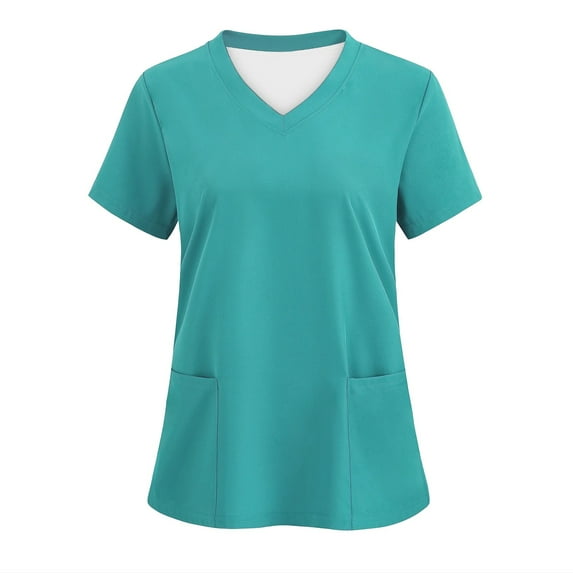Mrasaso Deals Of The Day,Polyester Top For Women,Women's Breast-Neck Short Sleeve Pocket Overalls Shirt,Casual and Comfortable for Outdoor AdventuresGreen 2XL
