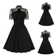 thumbnail image 1 of Mrasaso Deals Of The Day! Slip Dress,Women's Round Neck Lace Little Black Dress Solid Color Short Sleeves High Waist Formal Dress,Classic & Elegant for Formal OccasionsBlack L, 1 of 9