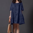 thumbnail image 1 of Mrasaso Free Shipping! Spring Dresses for Women 2025,Women Solid Color Embroidered Round Neck Short Sleeved Linen Dress,Casual & Elegant for the SeasonDark Blue M, 1 of 9