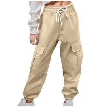 Mrasaso Girls Sweatpants Kids Drawstring Cargo Pants Teen Girls Wide Leg Joggers Pants with Pockets on Clearance, 6 Years