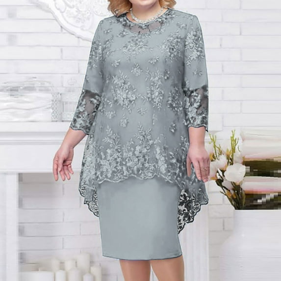 Mrasaso Holiday Deals,Lace Women Suit,Women’s Plus Size Evening Dress Lace Embroidery Two-Piece Set,Temperament Fit Dress,Elegant and Chic for Formal EventsGray M