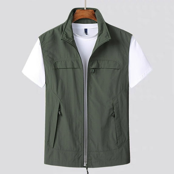 Mrasaso Mens T-Shirts Summer Savings Clearance Men's Thin Sports Multi-Bag Casual Quick-Drying Loose Vest Mountaineering Tooling Outdoor Vest Jackets Army Green XXXXXL