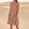 thumbnail image 1 of Mrasaso Summer Savings Clearance! Womens Dresses,Vestido de mujer Women's Loose Dress Sleeveless Solid Color Cotton Linen Casual Fit Dress with Pockets Summer Comfort,Watermelon Red|2XL, 1 of 7