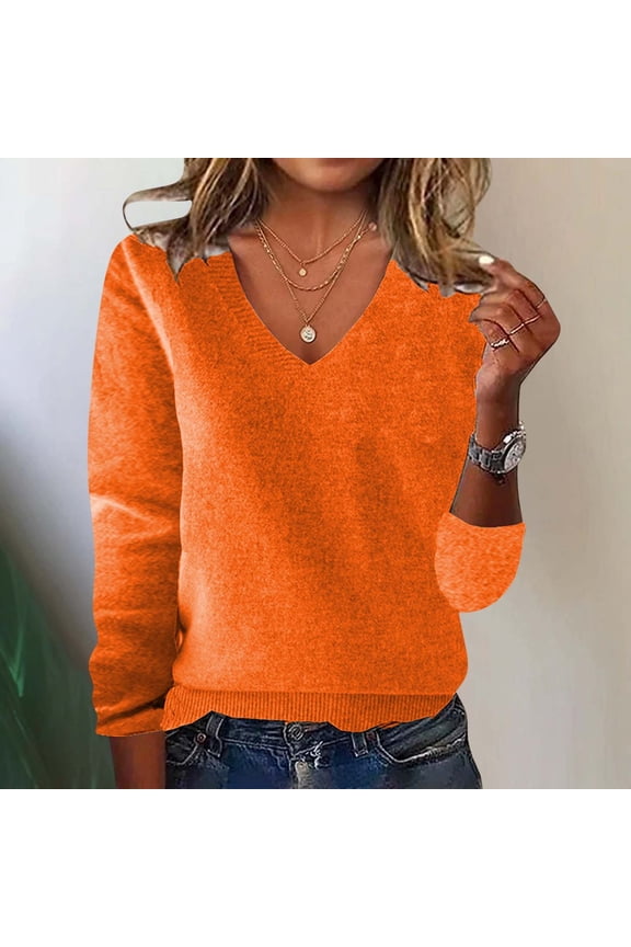 Sweaters for Women Trendy Wool V Neck Sweater Long Sleeve Pullover Tops Wool Knitted Sweaters