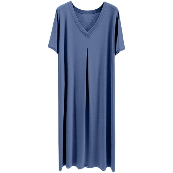 Mrasaso Under 10,Ladies Modal Skirt,Fashion Women’s Short Sleeve Neck Dress,Simple and Stylish for Casual WearBlue XL