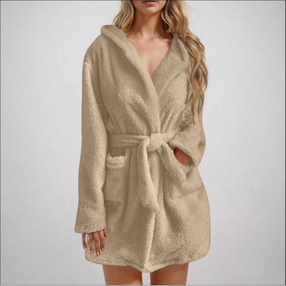 Mrasaso Womens Fuzzy Robe Mid Length Bathrobe Belted Soft Bath Robes Fleece Plush Robe with Pockets Fall Winter Spa Robes on Clearance