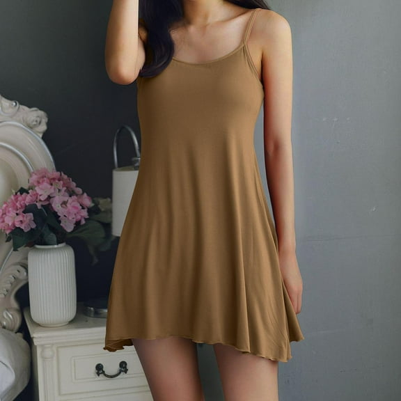 Mrasaso Womens Strap Nightgown Full Slip Sleep Dress with Built in Bra Sleepwear Sexy Soft Nighties Dress on Clearance