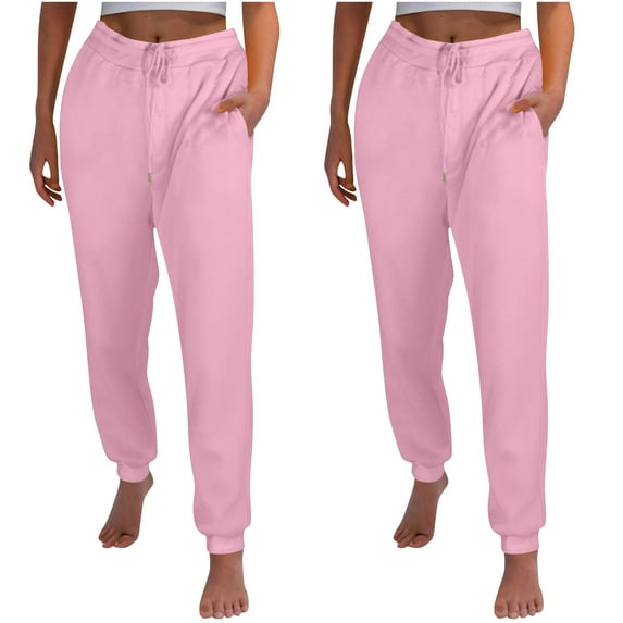Mrat 2 Pack Baggy Sweatpants for Women Cinched Bottom Sweatpants Fall Winter Workout Joggers with Pockets Dress Pants Women S-127 Pink-a S