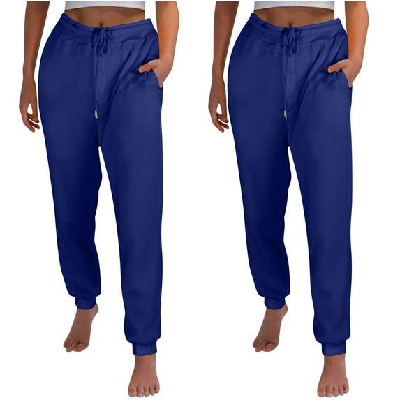 Mrat 2 Pack Baggy Sweatpants for Women Cinched Bottom Sweatpants Fall Winter Workout Joggers with Pockets Trousers for Women S-127 Blue M