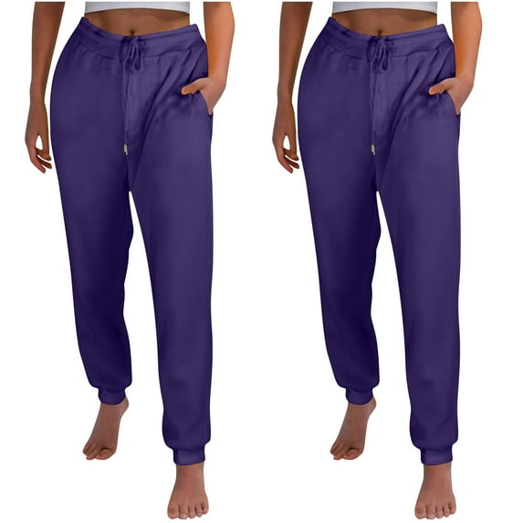 Mrat 2 Pack Baggy Sweatpants for Women Cinched Bottom Sweatpants Fall Winter Workout Joggers with Pockets Trousers for Women Trendy S-127 Purple XL