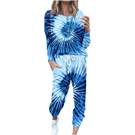 Mrat 2 Piece Jogging Sweatsuit Women Loose Two-Piece Sets Solid Long Sleeve Tops Casual Pants Sweatsuit Summer Outfits Set 2024 S-357 Blue 3XL