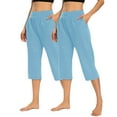 thumbnail image 1 of Mrat 2PCS High Waisted Yoga Capris for Women Wide Leg Capris with Pockets Walking Workout Cropped Pants S-7 Sky Blue S, 1 of 9