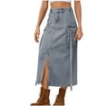 thumbnail image 1 of Mrat A-Line Flowy Skirt Women's Spring/Summer Denim Casual Wear Pocket Skirt Casual Mid Length Split Skirt Pencil Skirt S-120 Light Blue M, 1 of 9
