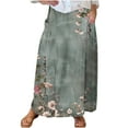 thumbnail image 1 of Mrat A Line Skirt Women's Casual Retro Floral Skirts Linen Elastic Waist Pleated Maxi Skirt with Pockets Plus Size Skirts S-308 Green 4XL, 1 of 5