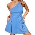 thumbnail image 1 of Mrat Ankle Pants for Ladies Woman Summer Color Loose Leisure Pockets Frenulum Bare Shoulder Jumpsuit Pants Stretch Women Pants S-520 Light Blue S, 1 of 7